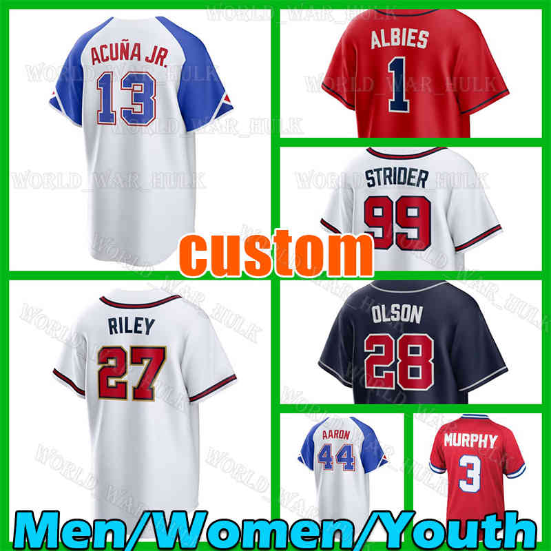 13 Ronald Acuna Jr. Jersey 27 Austin Riley Baseball 99 Spencer Strider Atlantas 28 Matt Olson Max Fried Hank Aaron Braves Ozzie Albies 23 Michael Harris II Chipper Jones