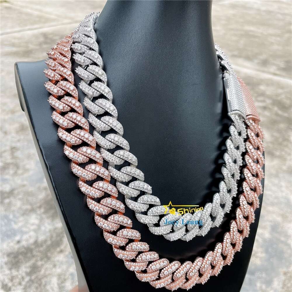 Hip Hop Jewelry 20mm Vvs Moissanite Diamond Iced Out 925 Silver Moissanite Cuban Link Chain Necklace