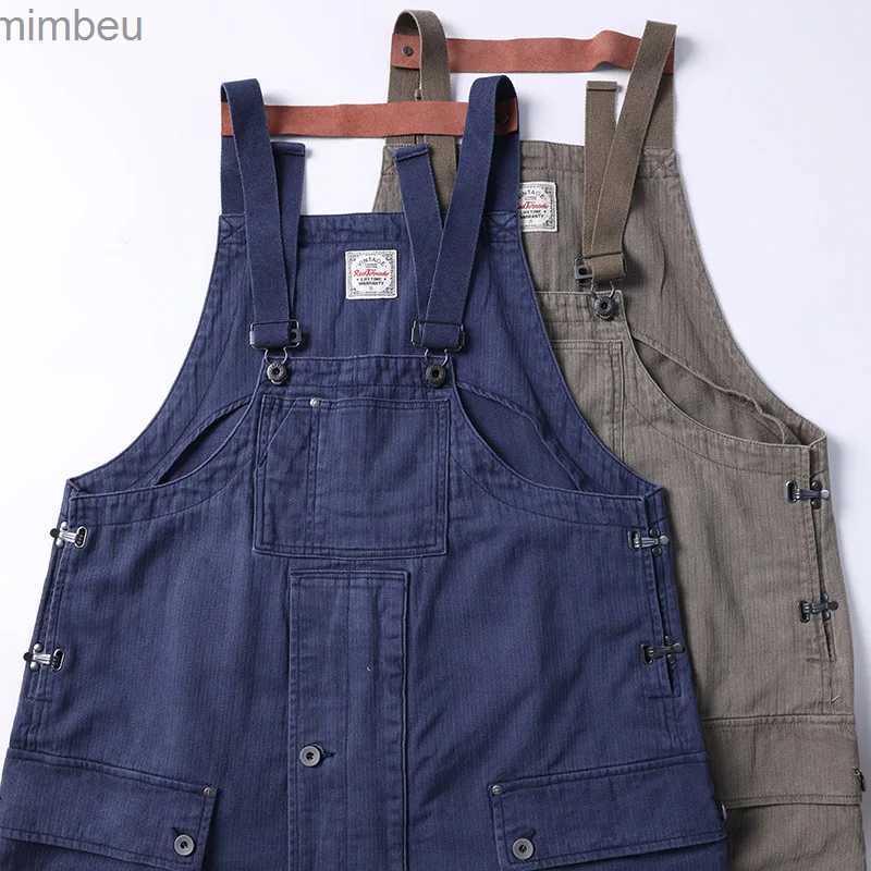 Men's Jeans Red Tornado Naval Dungaree Army Vintage Herringbone Men Overalls Workwear Loose FitL240111