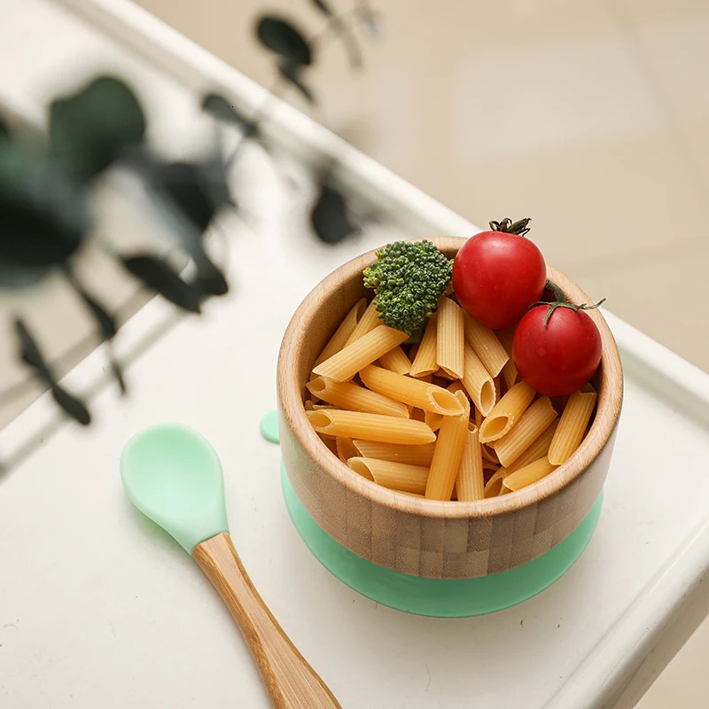 Let's Make Baby Feeding Tableware Set Natural Bamboo Bowl With Silicone Suction Cup A Free Spoon Antiscalding Kids 240111