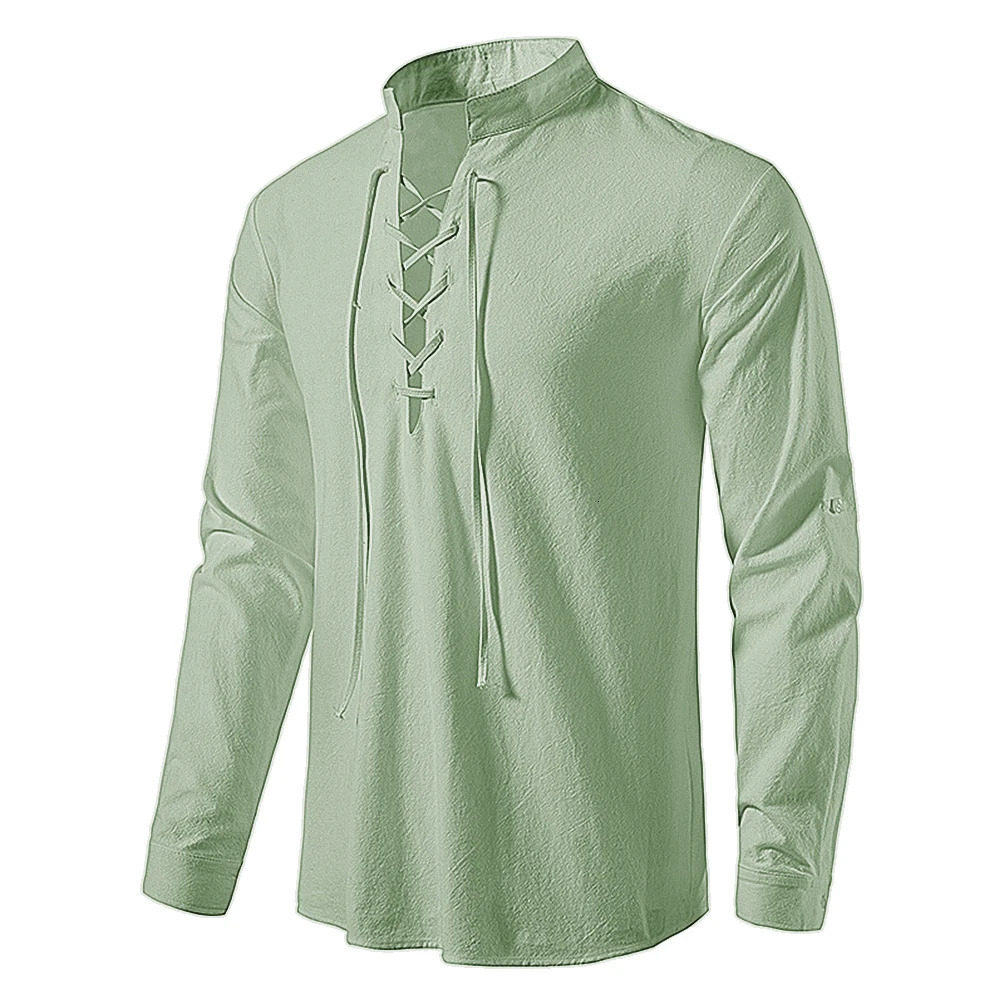 Men's Casual Blouse Cotton Linen Shirt Tops Long Sleeve Tee Shirt Spring Autumn Slanted Placket Vintage Yoga Shirts 240112