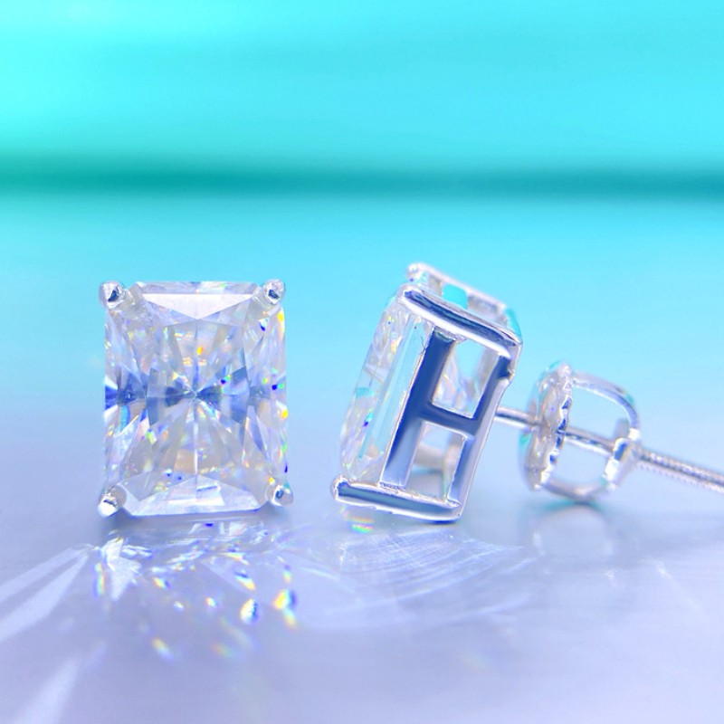 Anti-Allerigic S925 Sterling Silver Pass Diamond Test 2/3/4/5CT Square Moissanite Earrings Studs Nice Gift for Men Women