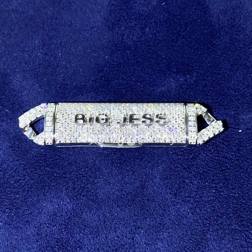 Customized Name Real Diamond S925 Sterling Silver Box Lock for Cuban Link Chain for Men