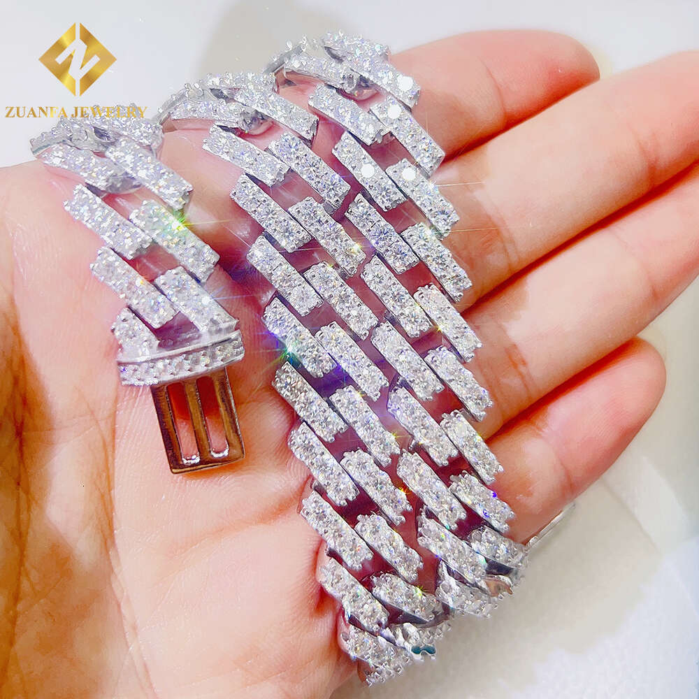 925 Sterling Silver 13mm Miami Ice Out Cuban Bracelet Vvs Moissanite Link Chain