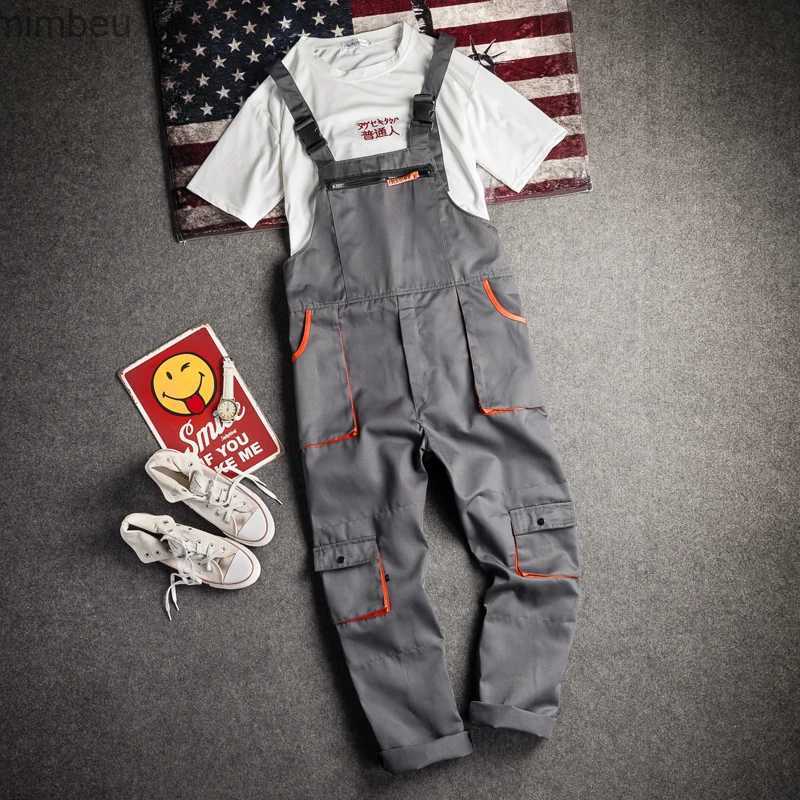 Men's Jeans Men Long Sleeve Cargo Overalls Bib Pants Zipper Pockets Rompers Jumpsuit Fashion Labor Casual Coveralls Plus Size S-4XLL240111