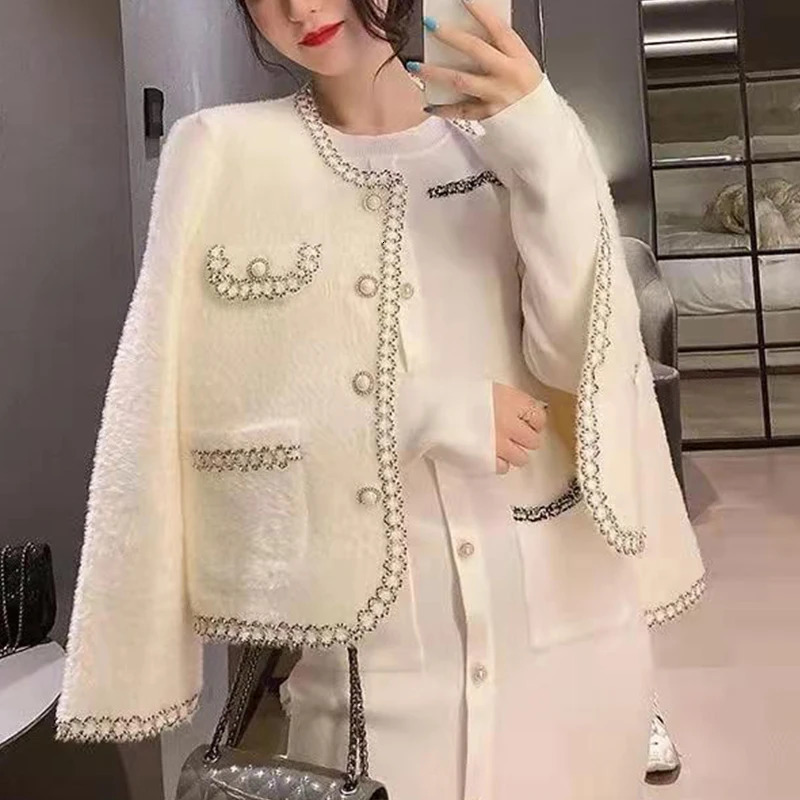 Autumn Winter Womens Elegant Fashion Allmatch Coat Ladies Temperament Buttons Cardigan Top Female Loose Casual Outwear Jacket 240112