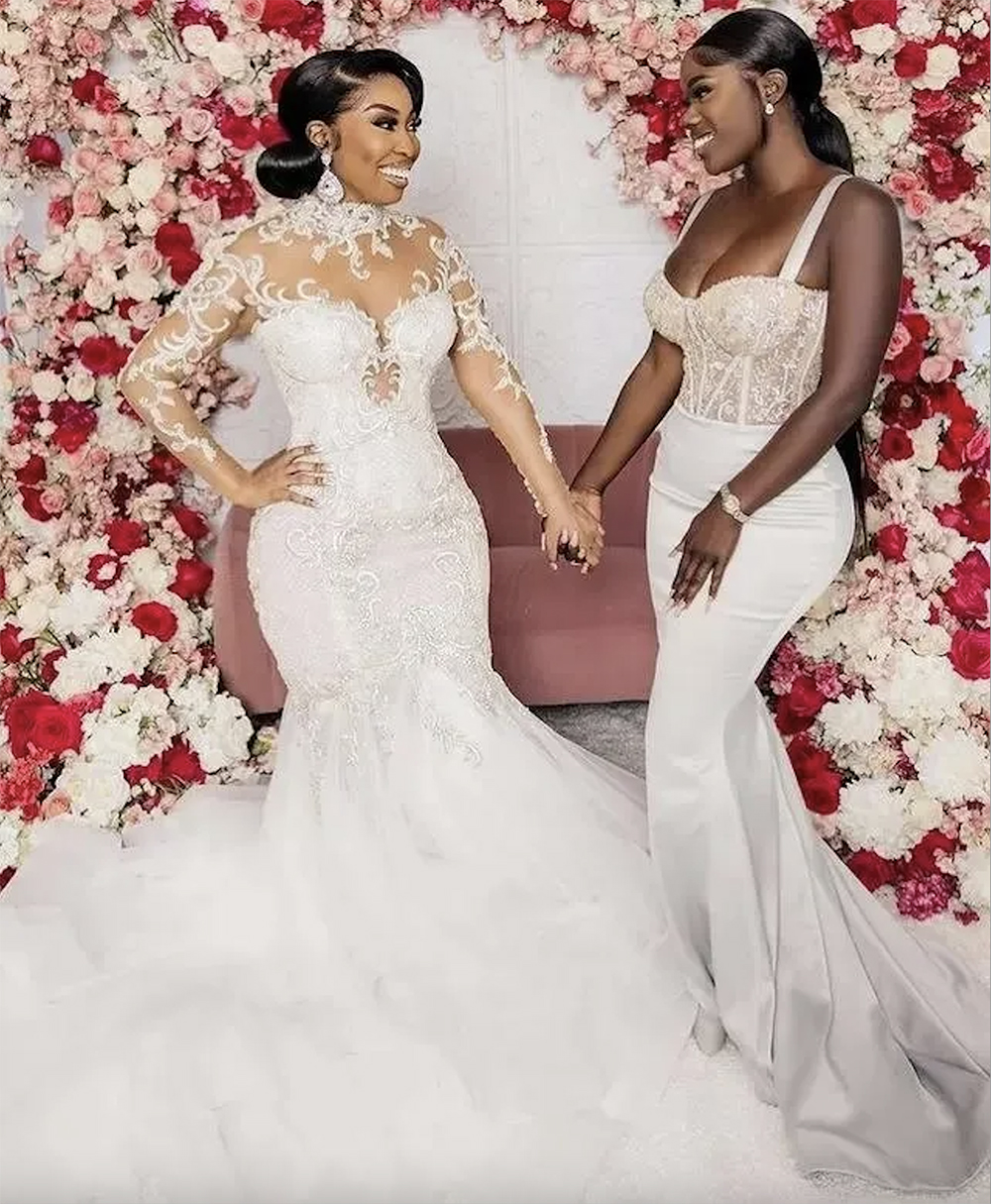 New Year's Modest Mermaid Wedding Dresses Long Sleeves Bridal Gown Beaded Crystals High Neck Lace Applique Sweep Train Custom Made African Plus S