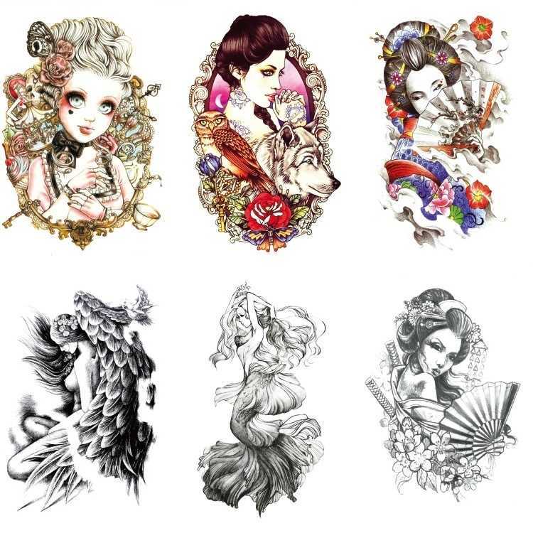 Flower arm waterproof tattoo sticker geisha mermaid angel beautiful figure half