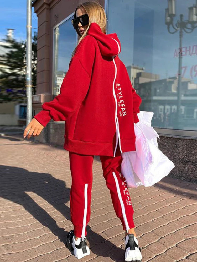Basic Women Letter Sweatshirts 2 Piece Sets Tracksuit Fashion Suit Autumn Female Korea Trouser and Pullover Hooded Streetwear 240113