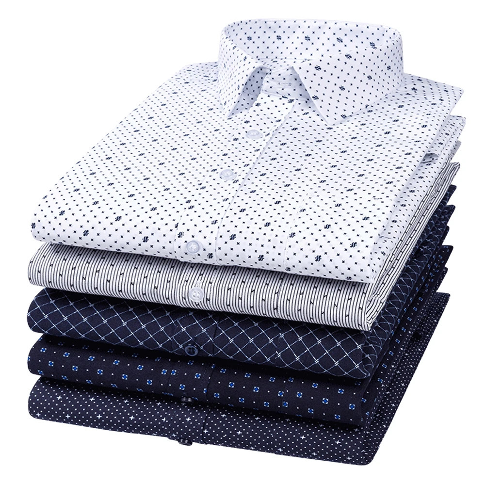 Men's Classic Long Sleeve Print/striped Basic Dress Shirts Single Patch Pocket 65% Cotton Business Standard-fit Office Shirt 240112