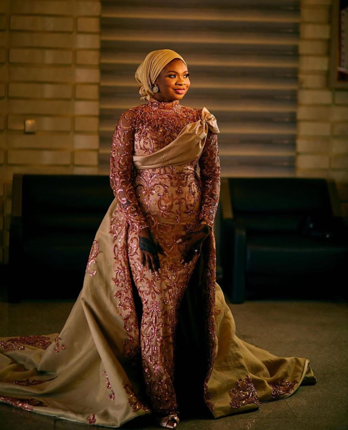 Arabic style Mermaid Wedding Dress Soft High Long Sleeve Ball Gown Plus Size Sweep Train Bridal Gowns Dress Vestido De Novia Size Customized D-H23752