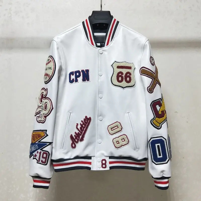 Bomber Leather Jacket Men Motorcycler Flocking Embroidery Loose Biker PU Baseball Jackets Mens Y2k High Street Racing Coat 240113