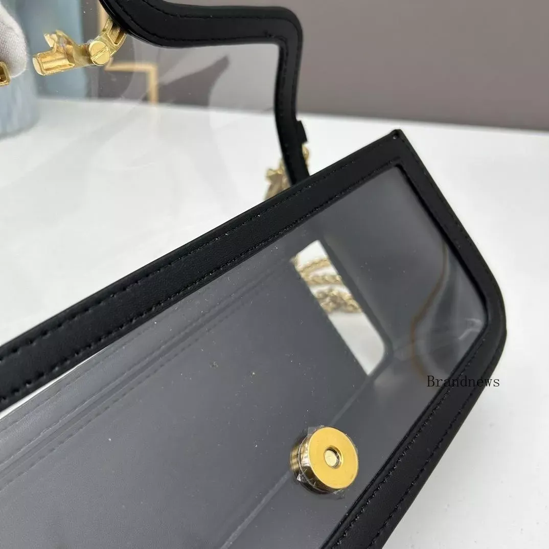 Summer Transparent Shoulder Real Leather Women's Designer Chain Totes Crossbody Bag Fashion Clear Patchwork Purses And Handbags Two Sizes 2579