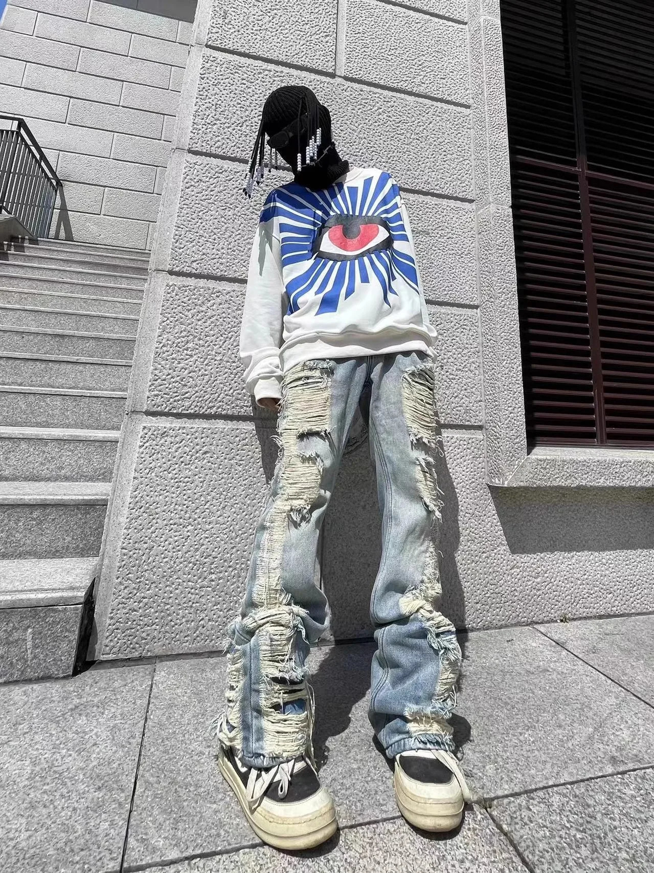 UncleDonJM Distressed Jeans For Men Y2k Clothes Streetwear Men Ripped Cargo Jeans Men Clothing Damaged Flare Jeans 240112