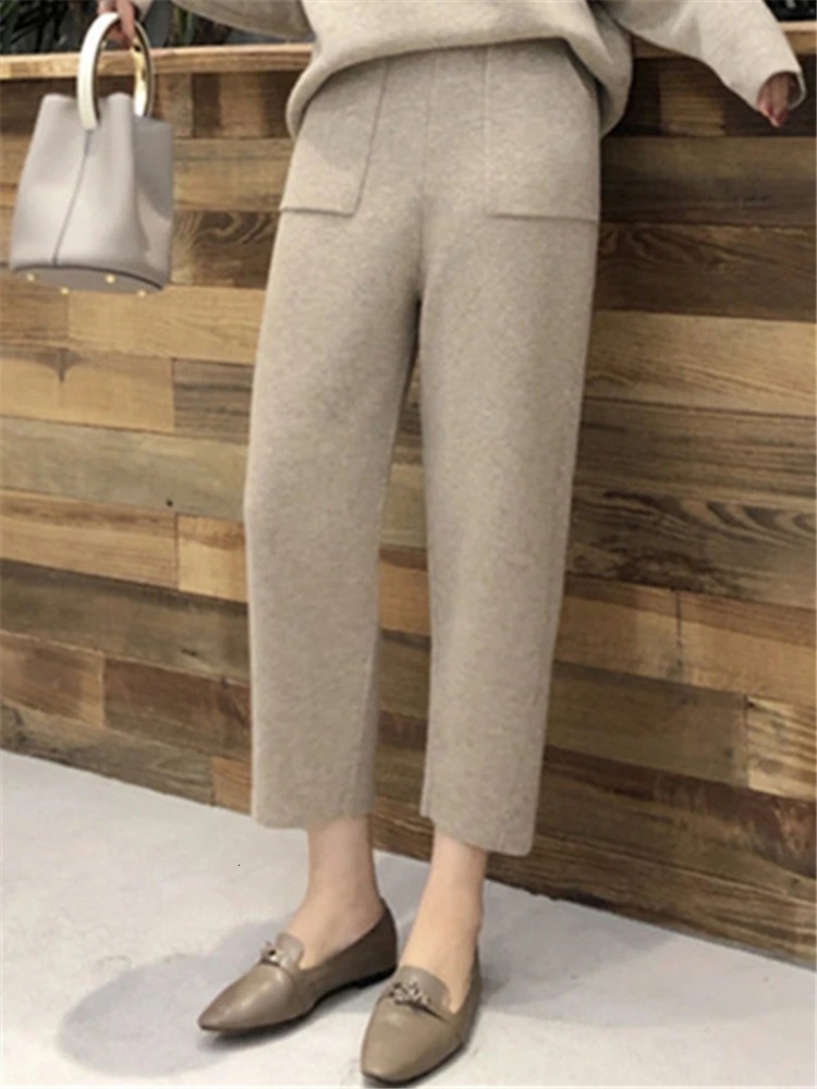 2 Pieces Women's Sets Warm Knitted Tracksuit Autumn Winter O-Neck Sweater and Casual Harme Pants Pullover Suits 240113