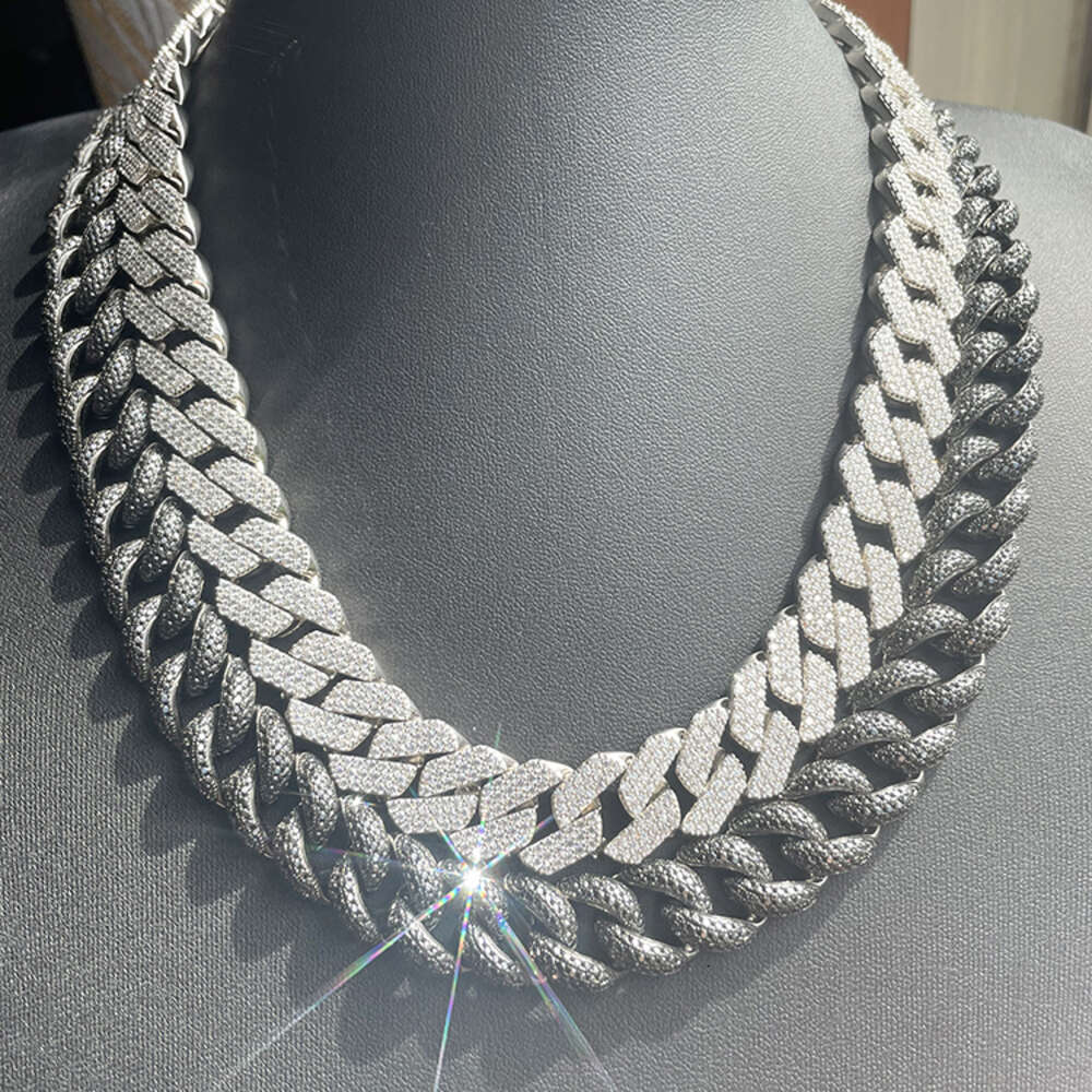 Fashion Design 15mm 18mm Wide 3rows Moissanite Diamond Silver Cuban Link Necklace/bracelet Chain for Rapper Hiphop Jewelry