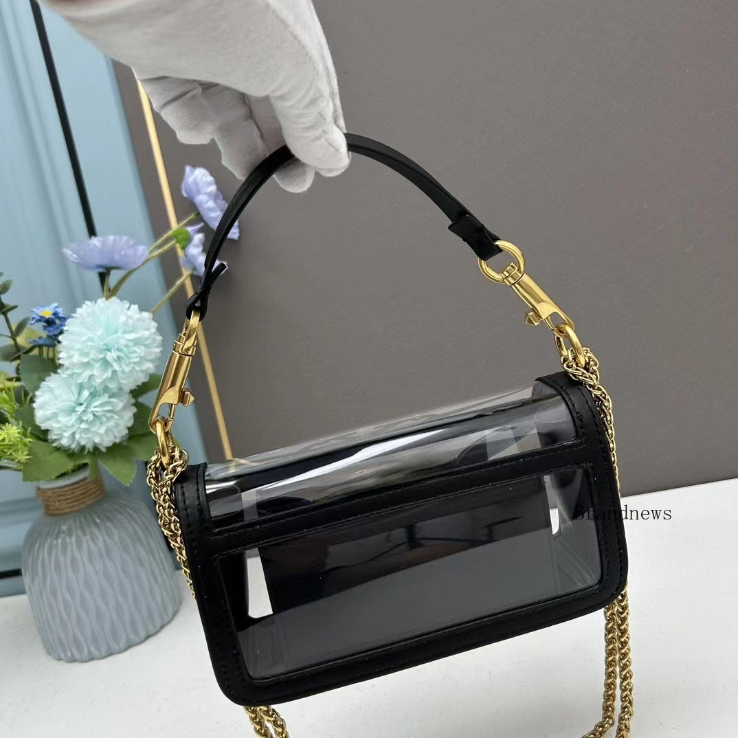 Summer Transparent Shoulder Real Leather Women's Designer Chain Totes Crossbody Bag Fashion Clear Patchwork Purses And Handbags Two Sizes 2579