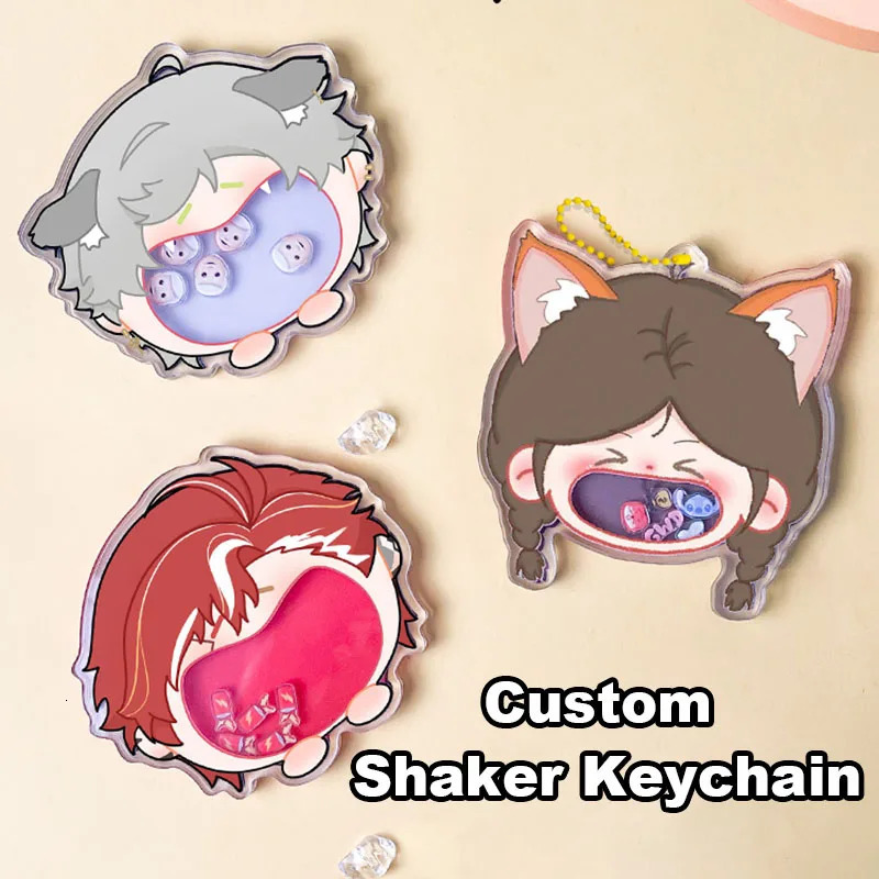 Custom Anime Acrylic Clear Shaker Keychain Customized Cartoon Keyring Personalized Po Key Chain Hologram Keychains 240112