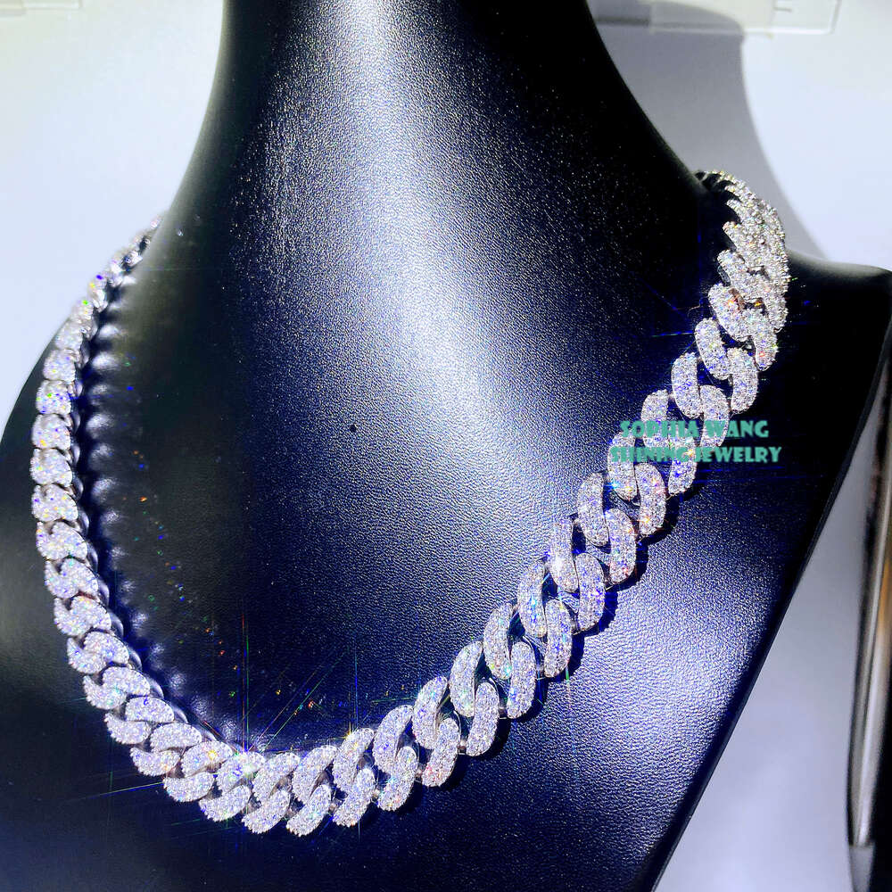Iced Moissanite Pass Diamond Tester Necklace 15mm 2row Heavy Miami Cuban Link