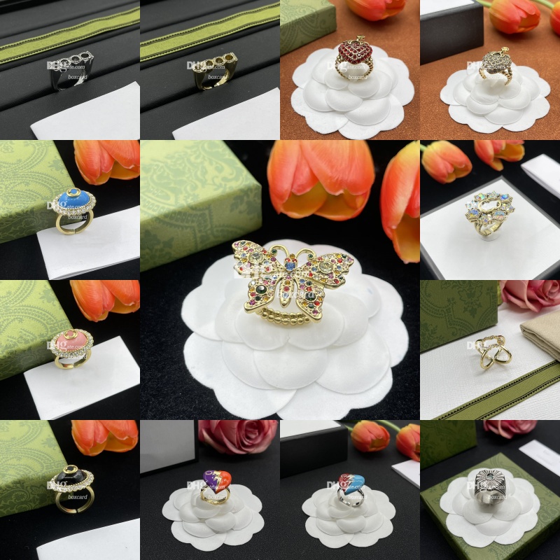 Designer Letter Cluster Rings Women Charm Diamond Rings Jewelry Vintage Gold Plated Rings With Box Sets