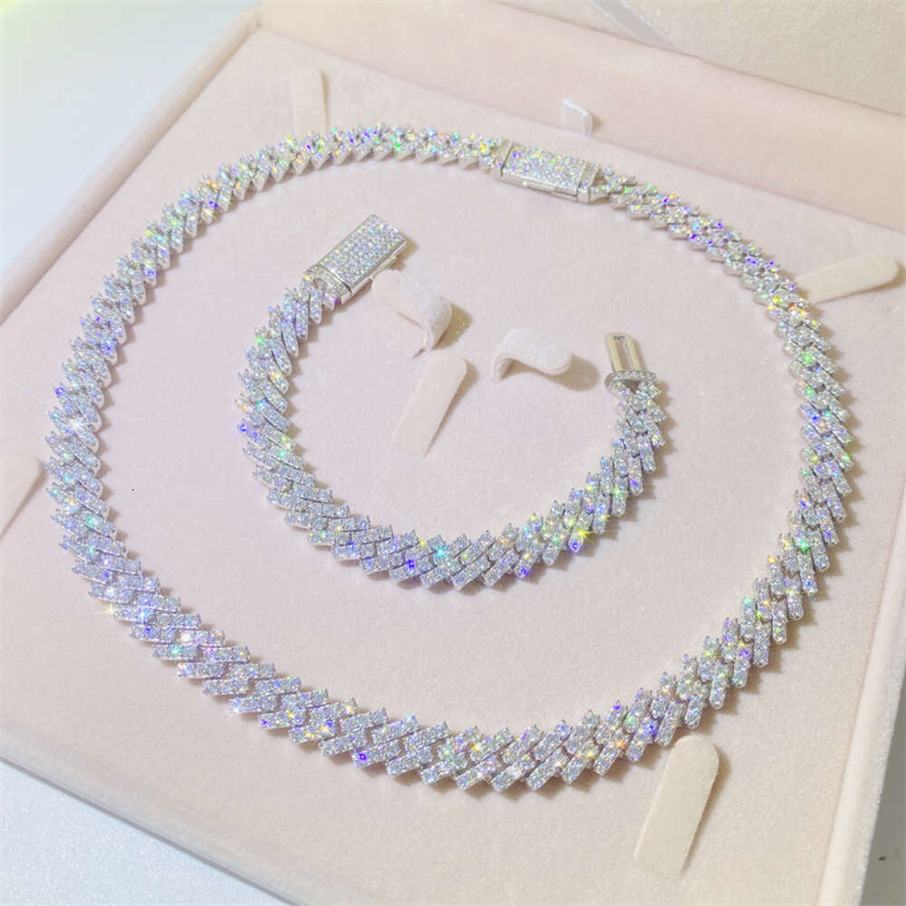 Custom Hip Hop Bling 925 Sterling Silver 13mm Moissanite Cuban Necklace Vvs Chain