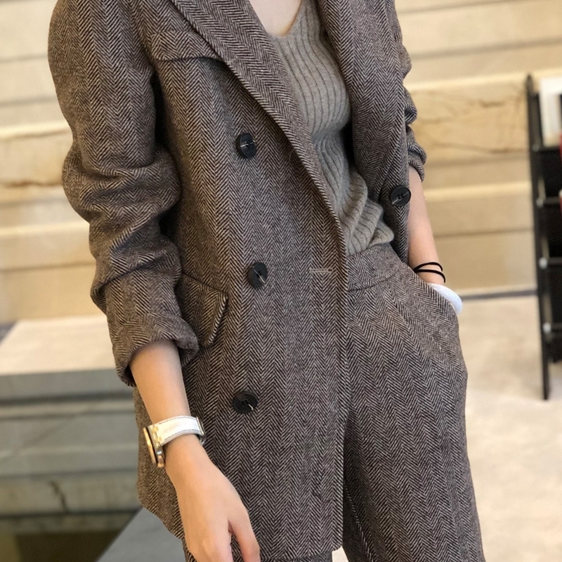 Women Woolen Blazer and Pantsuits Chic Elegant Korean Fashion Trousers Outfits Autumn Female Suit Jacket 2 Piece y240112