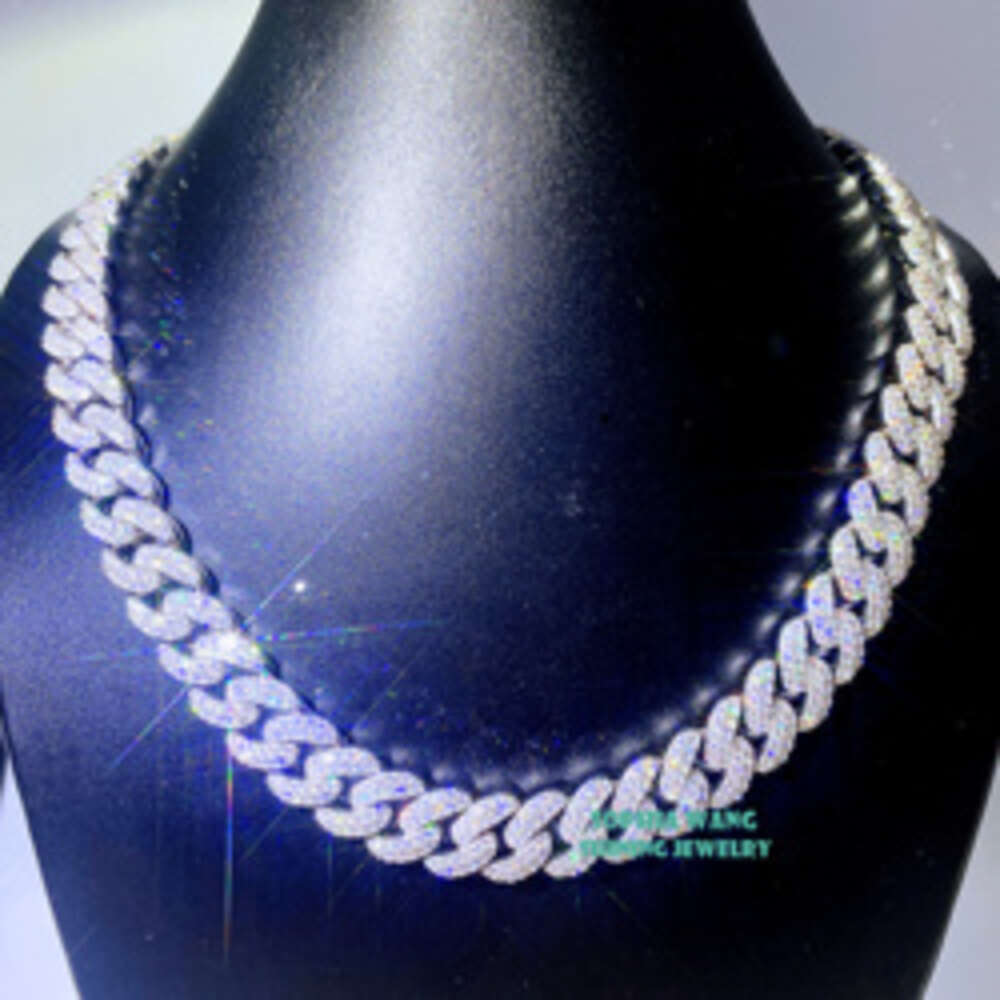 Iced Moissanite Pass Diamond Tester Necklace 15mm 2row Heavy Miami Cuban Link