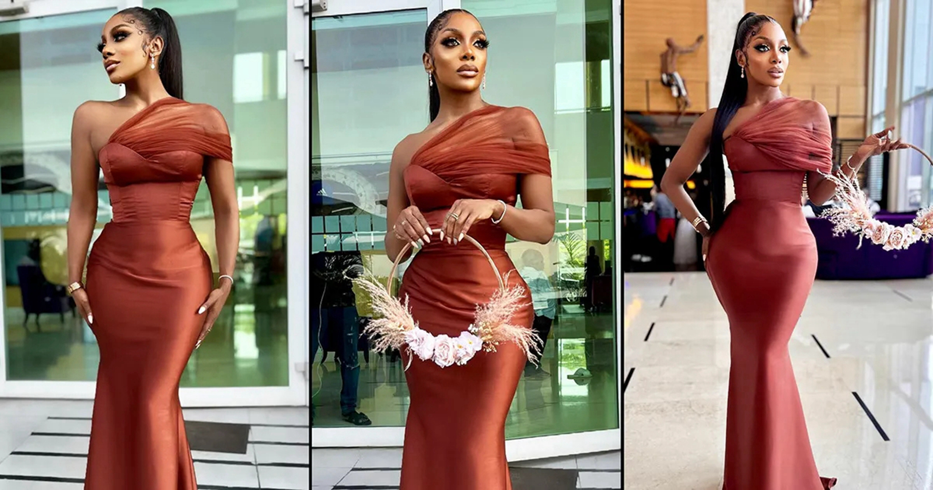 Brown Bridesmaid Mermaid One Shoulder Tulle Elastic Satin Maid Of Honor Dresses Simple Style Elegant Wedding Guests Gowns Bc18518