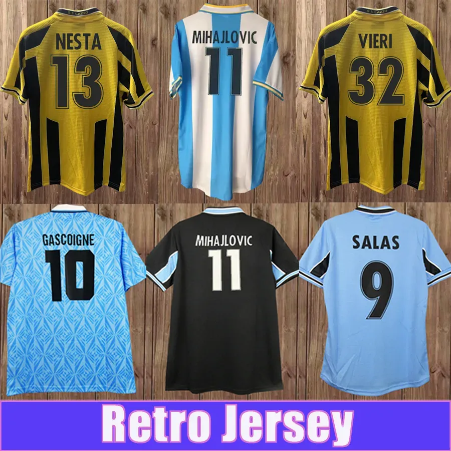 98 99 SALAS Mens RETRO Soccer Jerseys 1991 GASCOIGNE Home Football Shirt 1999 2000 SS Lazio MANCINI VIERI INZAGHI NEDVED NESTA Uniforms