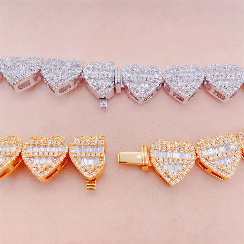 New Style Iced Out Heart Charms Choker Moissanite Diamond Heart Layer Cuban Link Diamond Luxury Chain Necklace Hip Hop Jewelry
