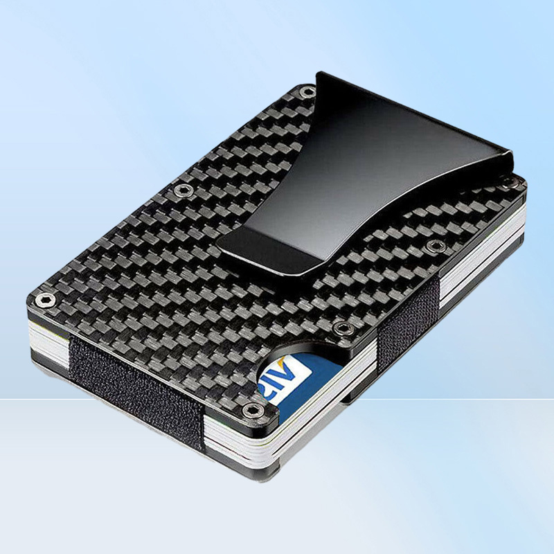 metal carbon fiber card holder Rfid men trifold mini wallet slim small thin minimal smart male wallet pocket cards purses money ba