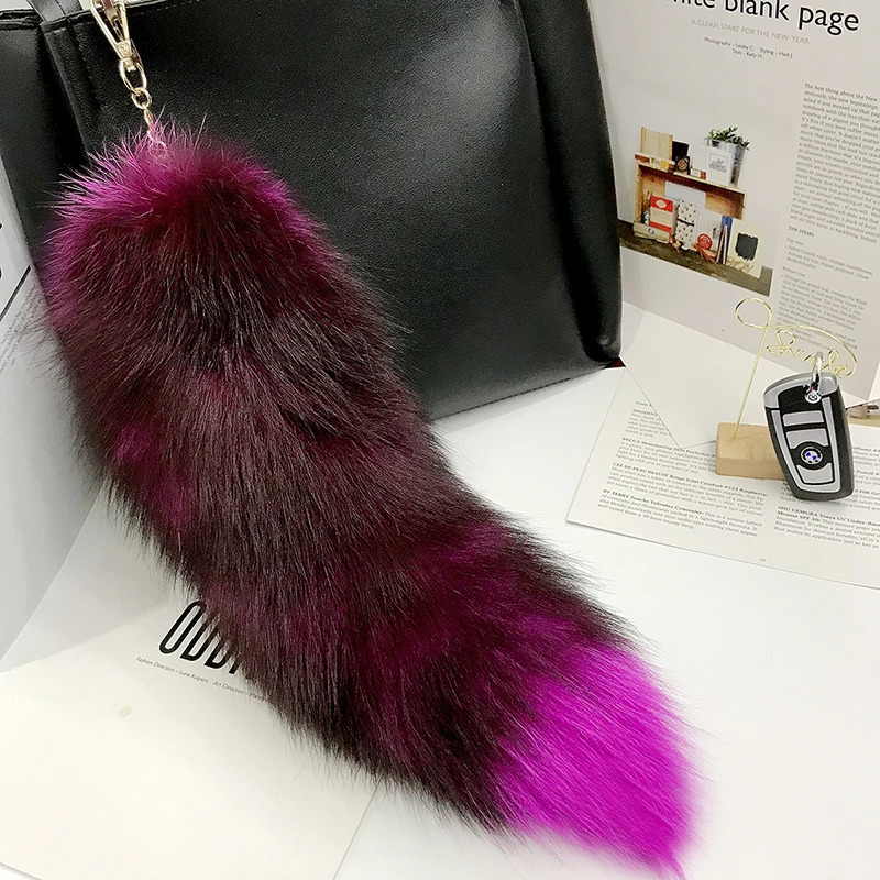 Fox Tail Pendants Keychain 40cm Fur Pom Key Chain Charm Bag Car Key Ring Gift Jewelry 240112
