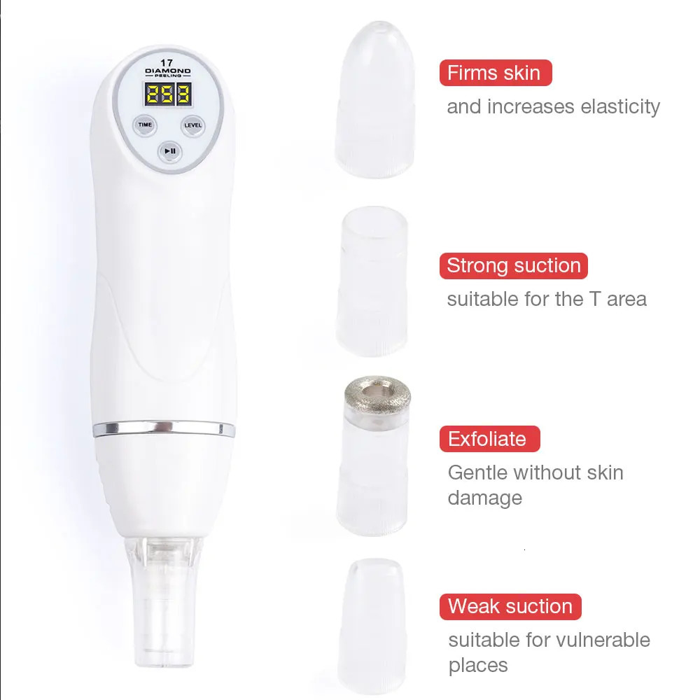 Digital Diamond Microdermabrasion Vacuum Blackhead Cleaner Acne Marks Removal Machine Deep Cleaning Pores Skin Care Tool 240112