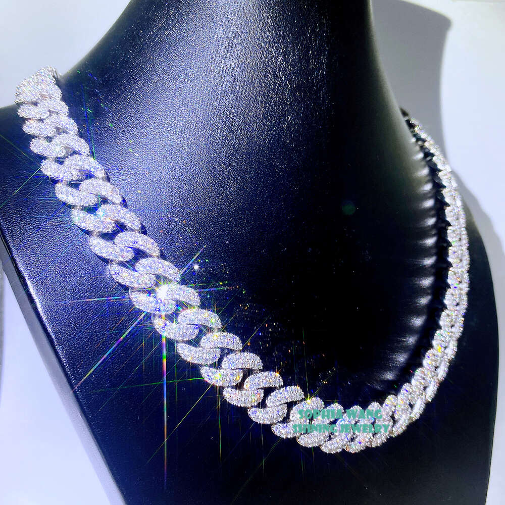 Iced Moissanite Pass Diamond Tester Necklace 15mm 2row Heavy Miami Cuban Link
