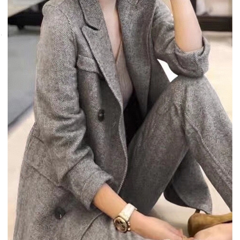 Women Woolen Blazer and Pantsuits Chic Elegant Korean Fashion Trousers Outfits Autumn Female Suit Jacket 2 Piece y240112
