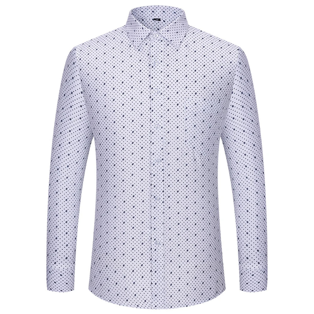 Men's Classic Long Sleeve Print/striped Basic Dress Shirts Single Patch Pocket 65% Cotton Business Standard-fit Office Shirt 240112