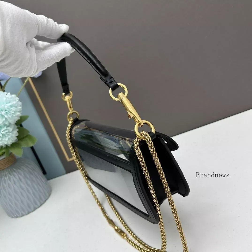Summer Transparent Shoulder Real Leather Women's Designer Chain Totes Crossbody Bag Fashion Clear Patchwork Purses And Handbags Two Sizes 2579