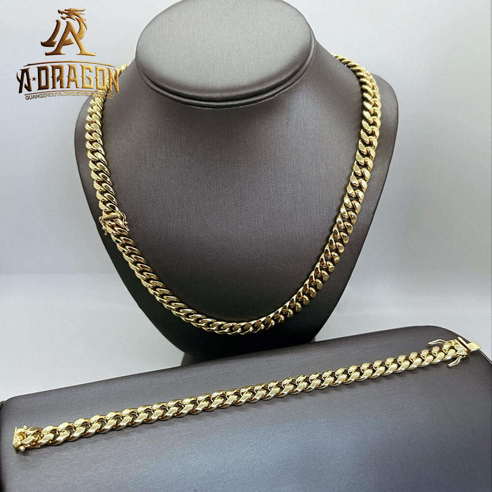 18mm Vvs Moissanite Diamond Solid Gold Plated Prong Set Miami Cuban Link Chains with Certificate