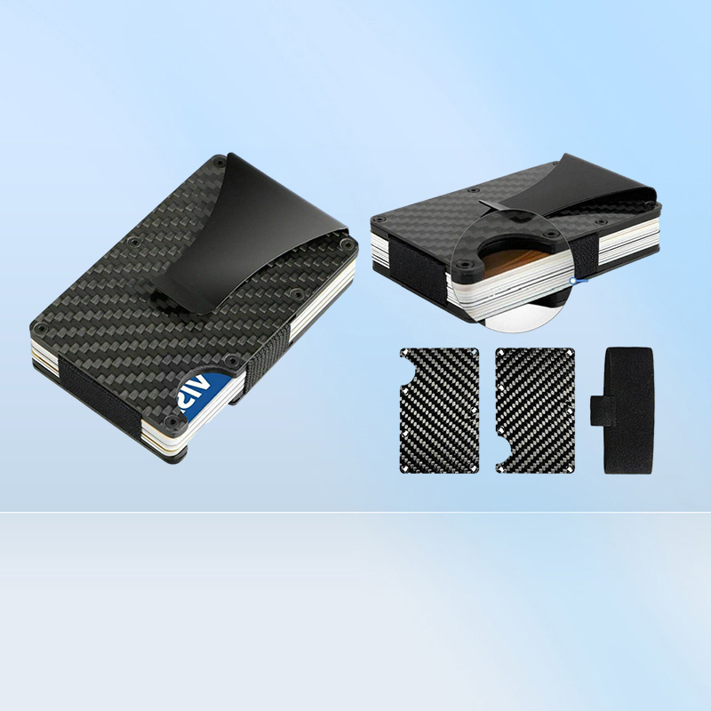 metal carbon fiber card holder Rfid men trifold mini wallet slim small thin minimal smart male wallet pocket cards purses money ba