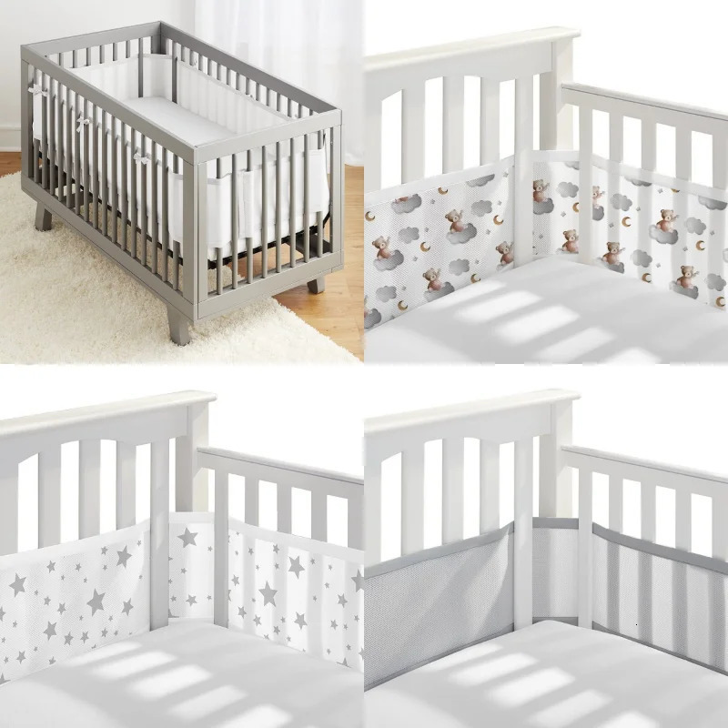 2Pcs/Set Baby Mesh Crib Bumper Liner Breathable Summer Infant Bedding Bumpers born Cot Bed Around Protector 240112