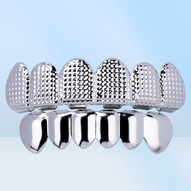 New 18K Real Gold Plated Punk Hip Hop Teeth Grillz Dental Mouth Fang Grills Up Bottom Tooth Cap Cosplay Party Rapper Jewelry Gifts3768235