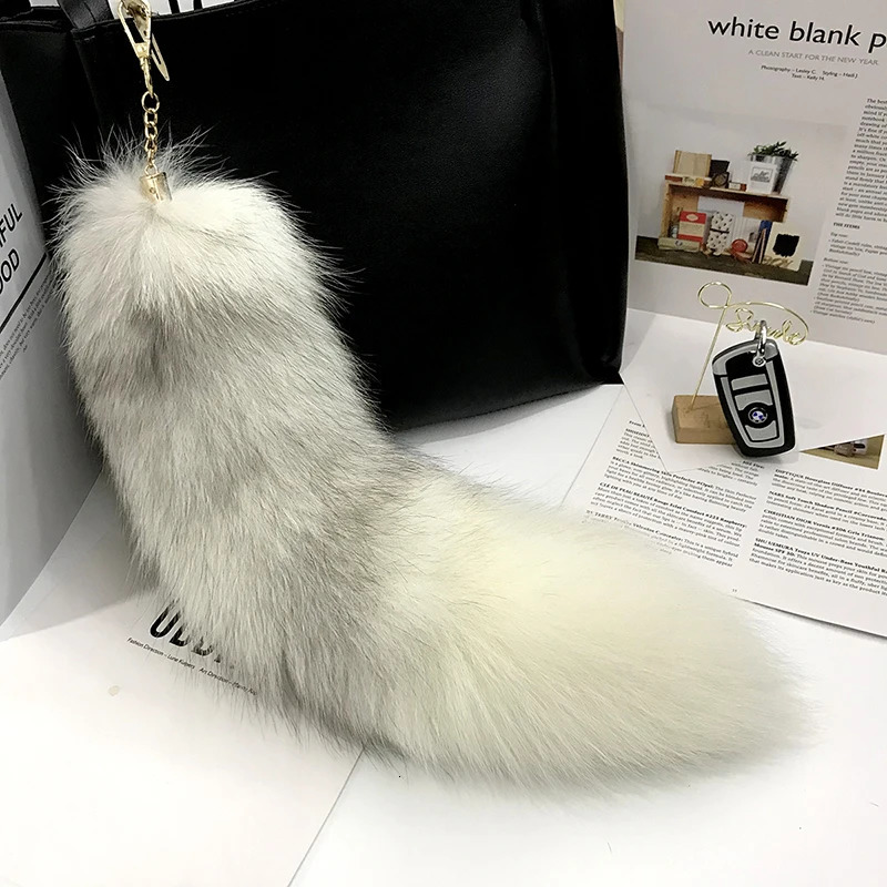 Fox Tail Pendants Keychain 40cm Fur Pom Key Chain Charm Bag Car Key Ring Gift Jewelry 240112