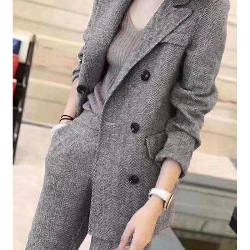 Women Woolen Blazer and Pantsuits Chic Elegant Korean Fashion Trousers Outfits Autumn Female Suit Jacket 2 Piece y240112