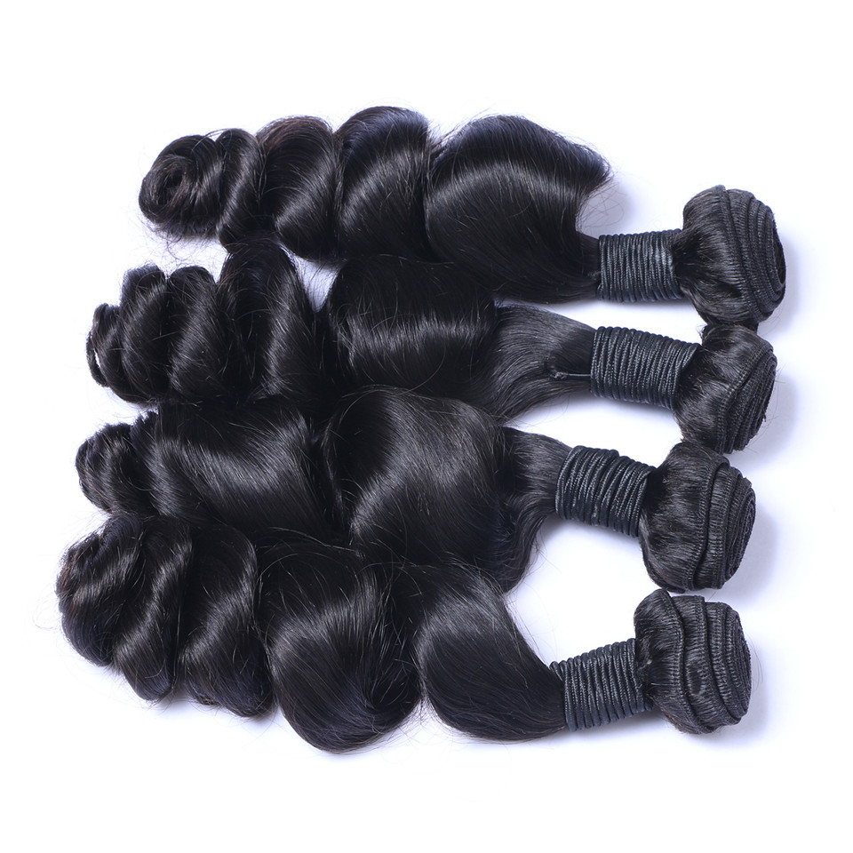 Brazilian Loose Wave Human Virgin Hair 3 Bundles with 13x4 Transparent Lace Frontal Ear to Ear Full Head Natural Color