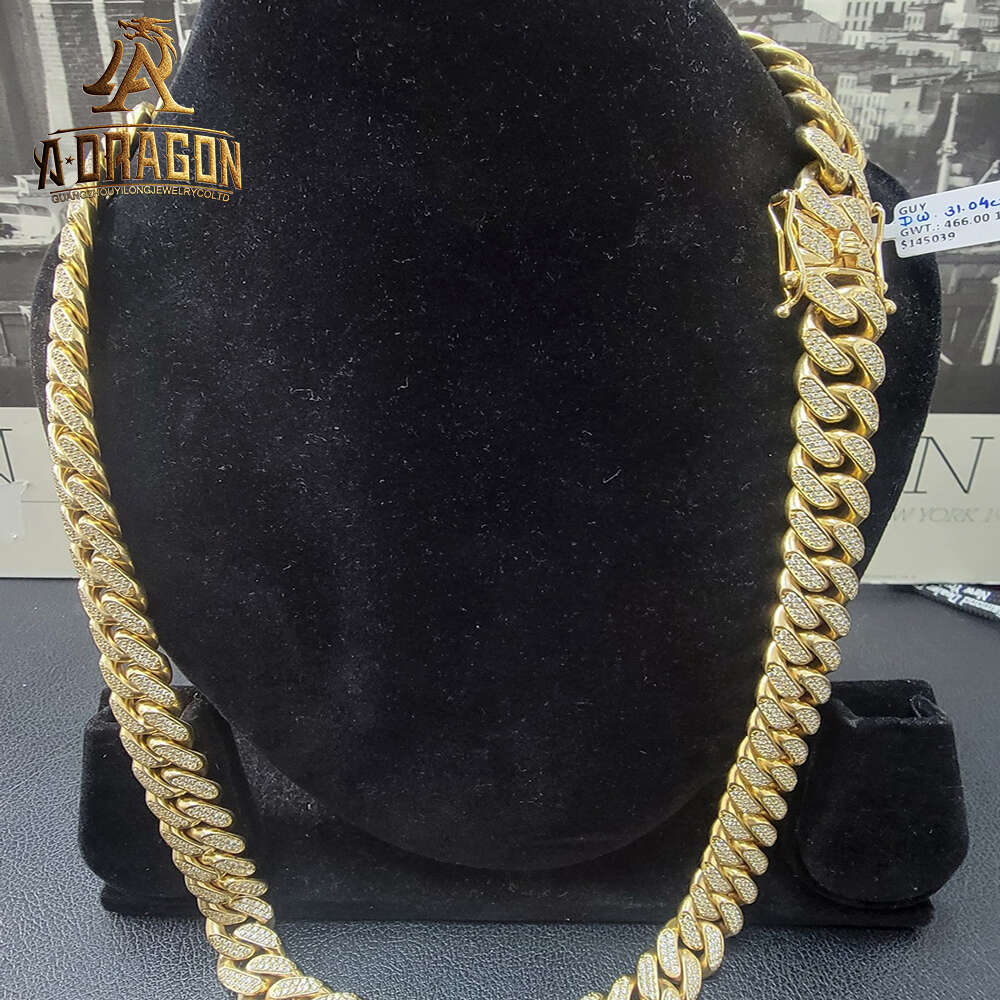 18mm Vvs Moissanite Diamond Solid Gold Plated Prong Set Miami Cuban Link Chains with Certificate