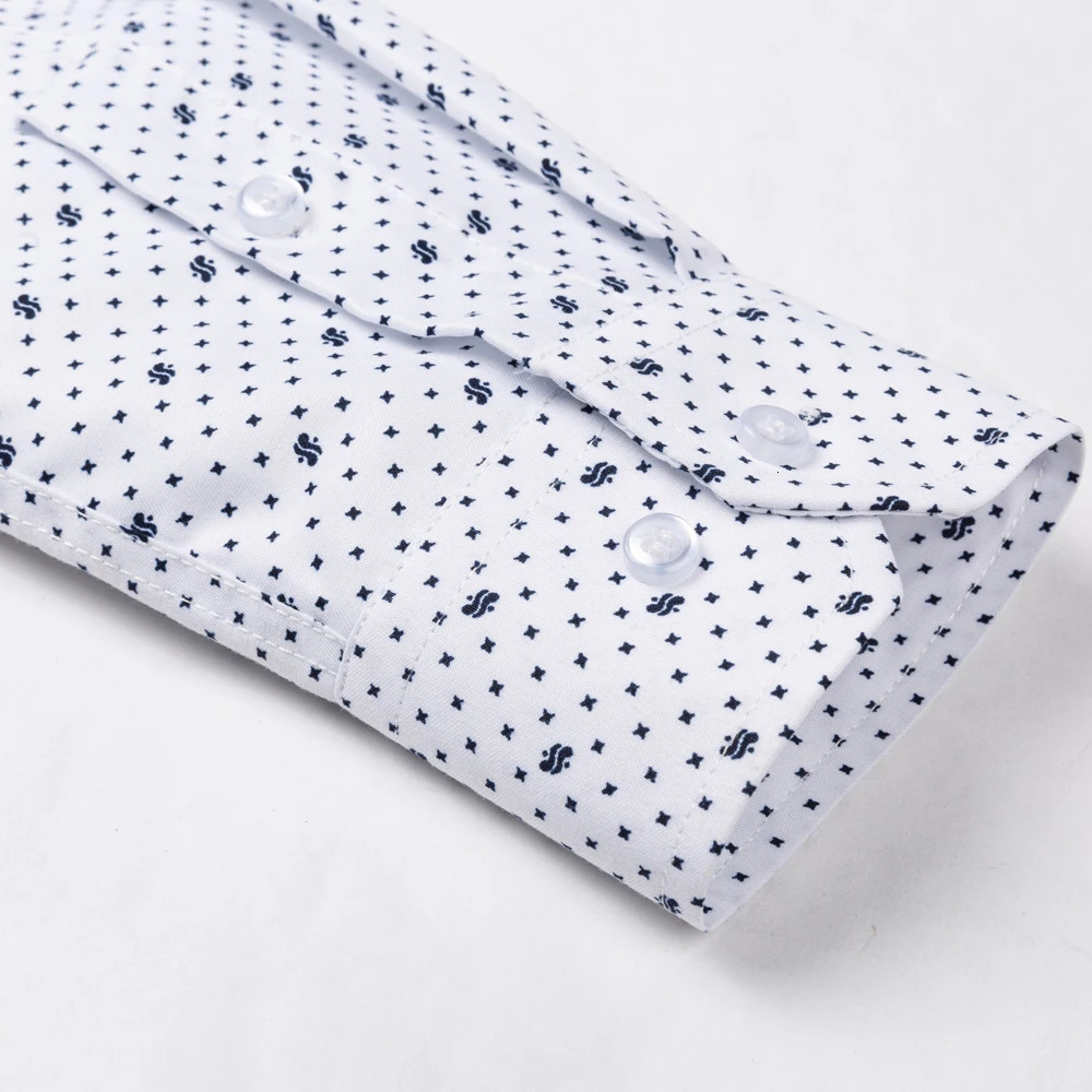 Men's Classic Long Sleeve Print/striped Basic Dress Shirts Single Patch Pocket 65% Cotton Business Standard-fit Office Shirt 240112