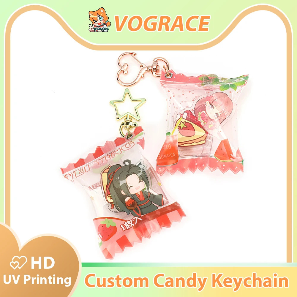 10pcs Vograce Custom Candy Keychain Personalized Acrylic Shaker Key chain Pendant Puffed Air Charms 240112