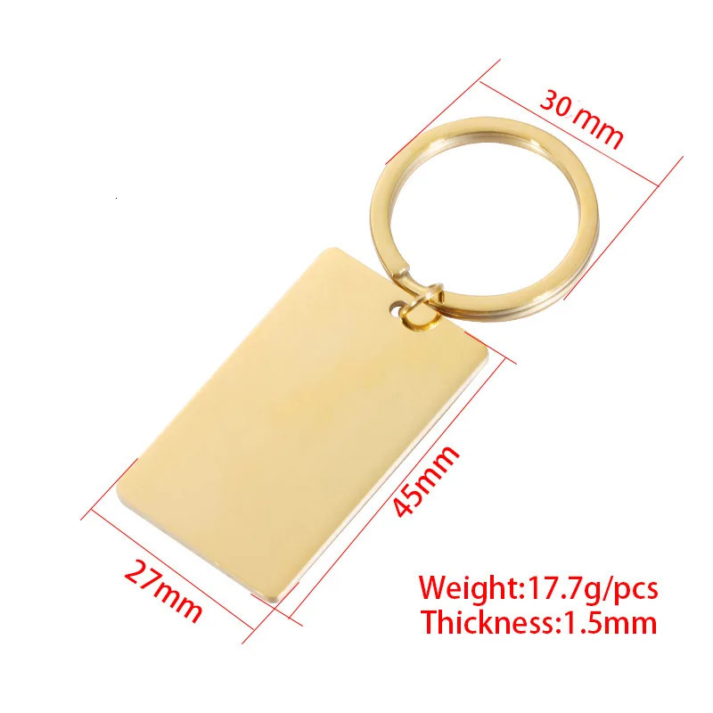 10Pcs 27x45mm Mirror Polished Stainless Steel Rectangle Blank Keychains For Souvenir Gifts Women Mens Car Key Jewelry 240112