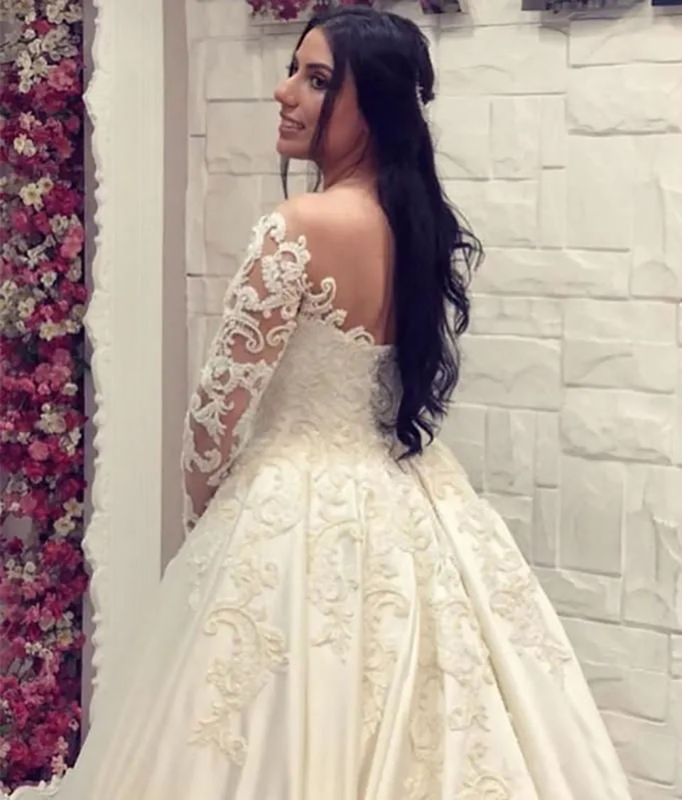 White Wedding Dresses Ivory Bridal Gowns A Line Floor-Length Applique Beaded Custom Zipper Lace Up Plus Size New O-Neck Long Sleeve Satin Illusion