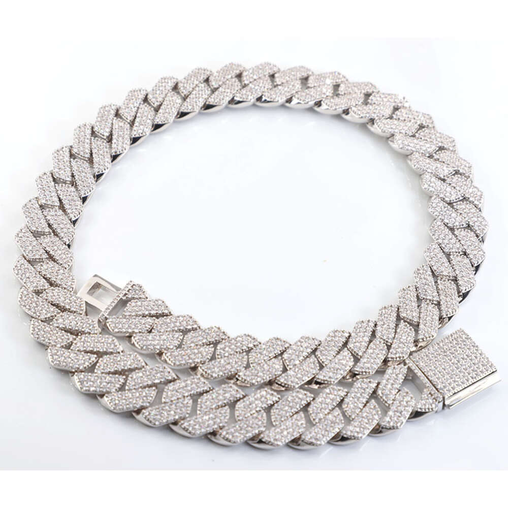 Fashion Design 15mm 18mm Wide 3rows Moissanite Diamond Silver Cuban Link Necklace/bracelet Chain for Rapper Hiphop Jewelry